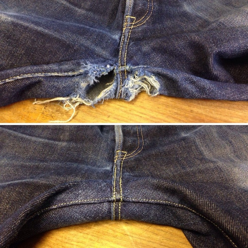 Repair crotch blow-out raw denim Indigo Proof