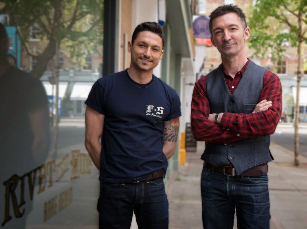 Junior and Danny at the Rivet and Hide store on Windmill Street, London