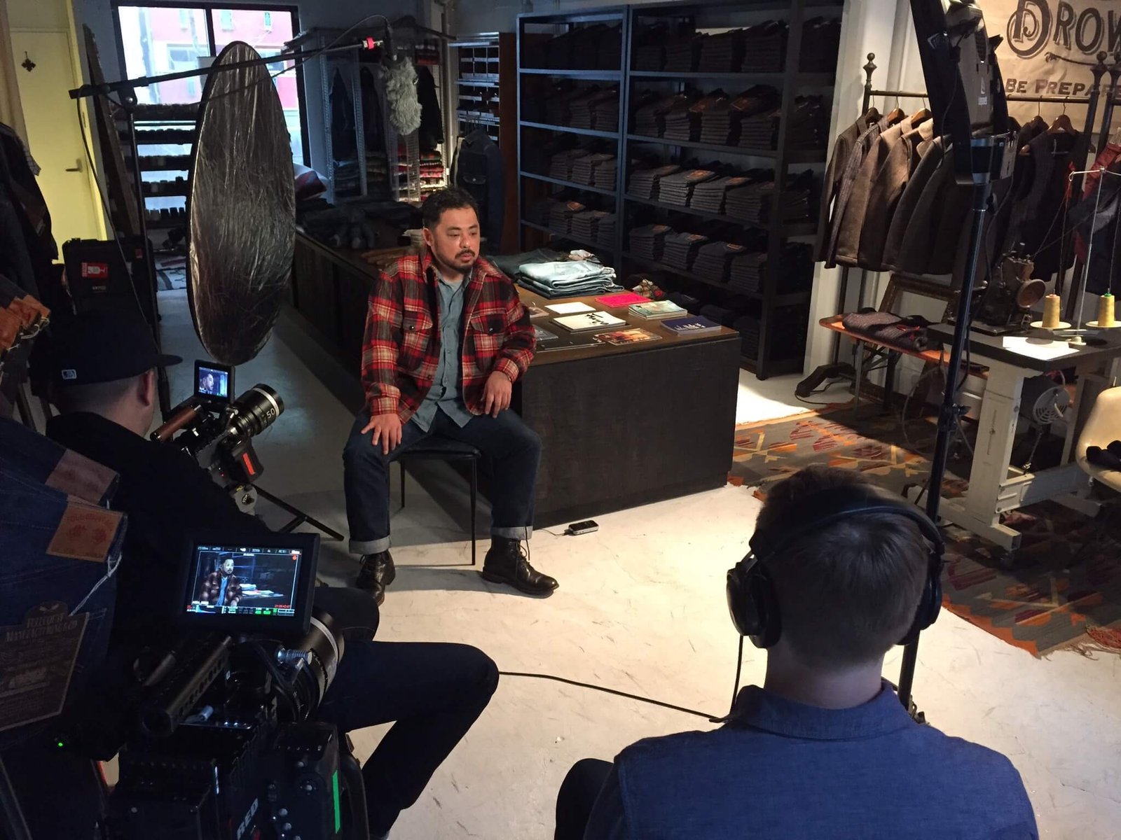 Founder of Fullcount, Mikiharu Tsujita, being interviewed for Weaving Shibusa