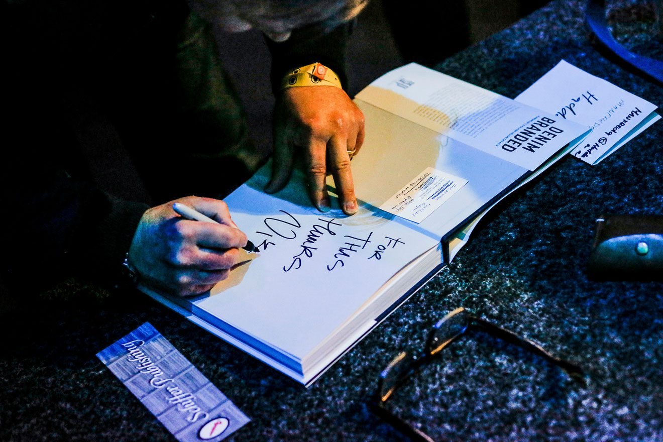 Nick Williams, Denim Branded, signing the book,